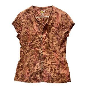Mountain Hardwear Shirt Womens 10 Medium AOP Floral‎ Boho Peasant Tie Button Up